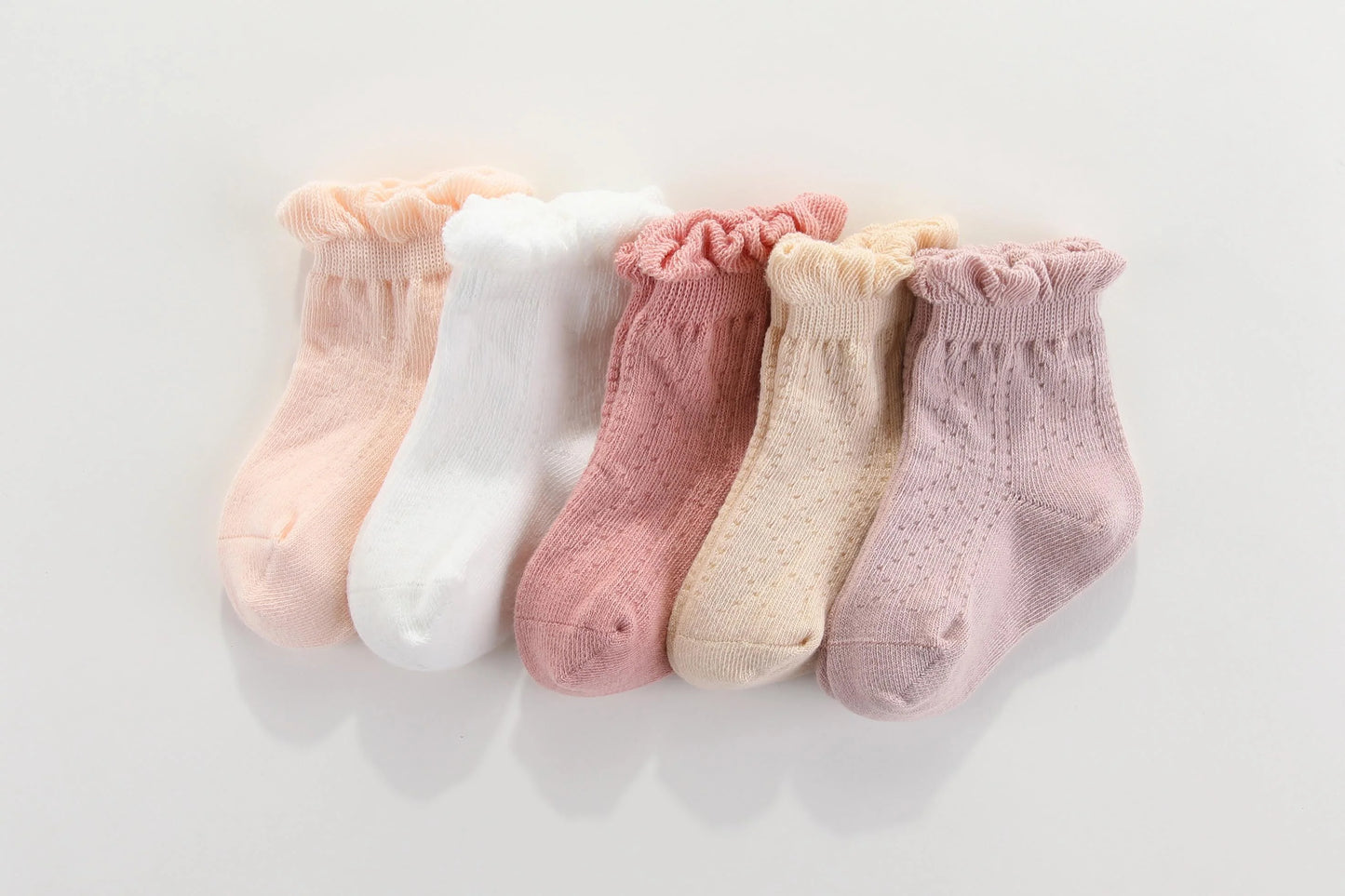 maMer Frilly Crew Socks 2 packs  - White & Pink