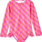 Milky Check Long Sleeve Swimsuit