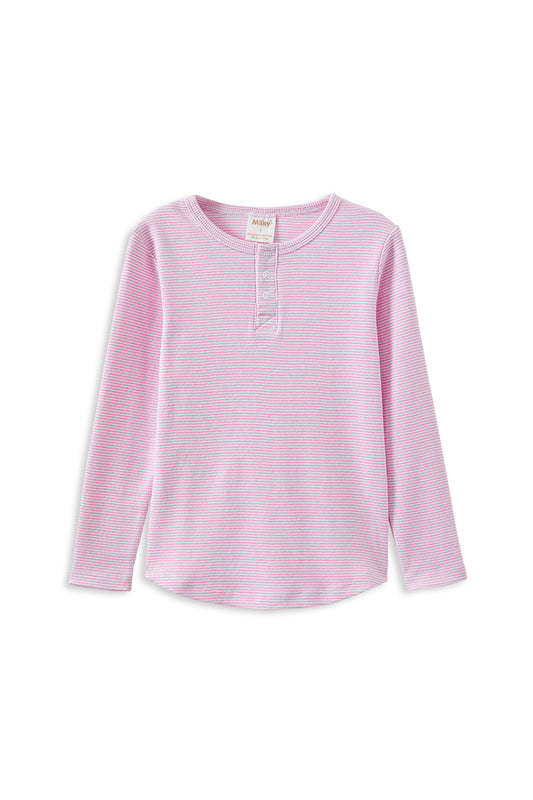 Milky Pink Stripe Henley Tee