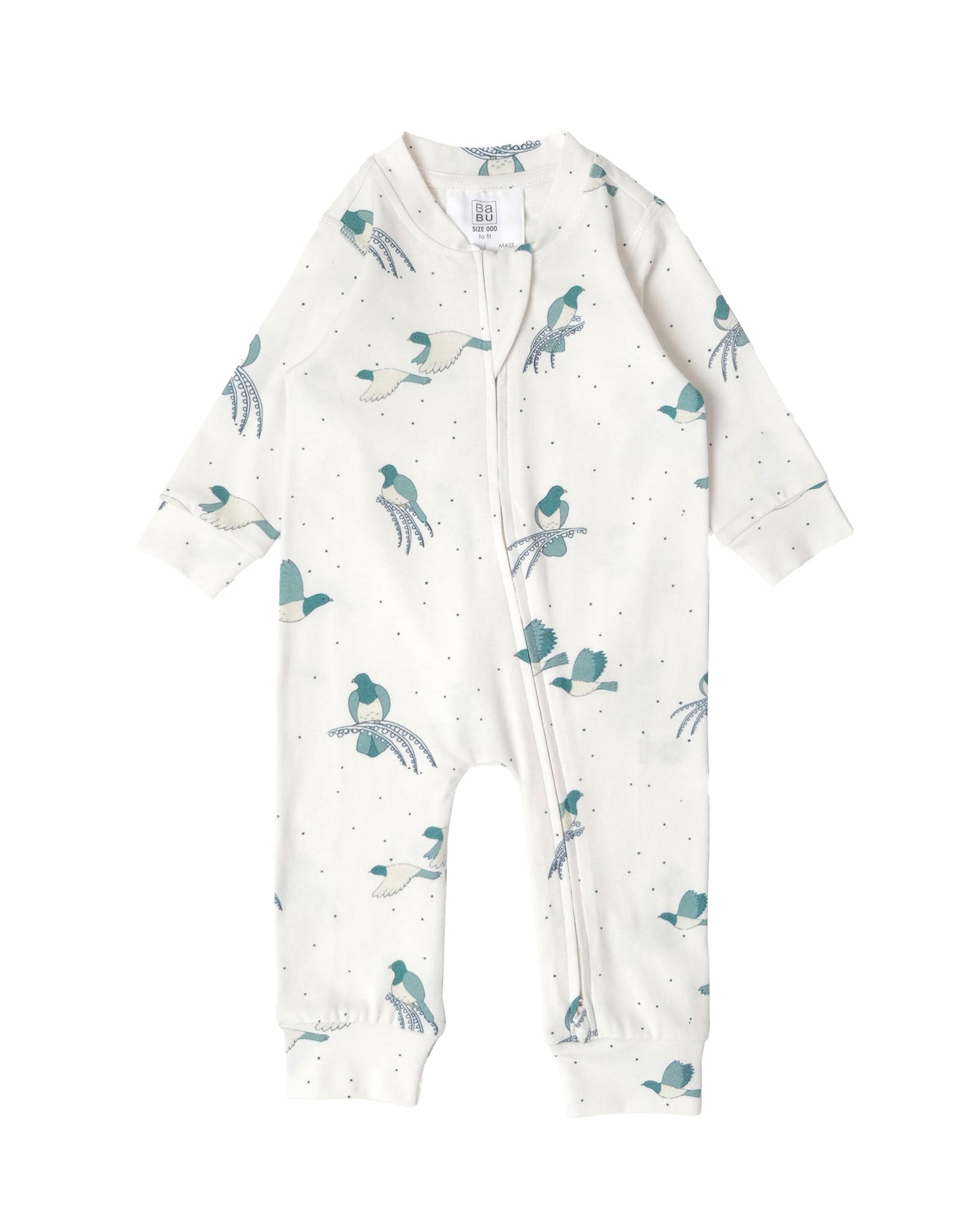 Babu Organic Cotton Long Sleeve Onesie Kererū