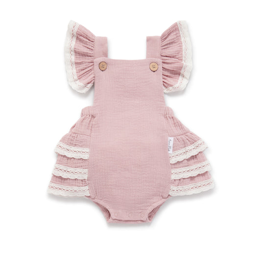 Aster & Oak Pink Muslin Ruffle Playsuit