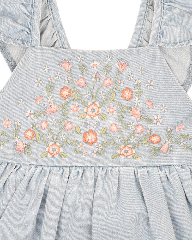 Minihaha Palm Cove Denim Embroidered Dress Light Blue