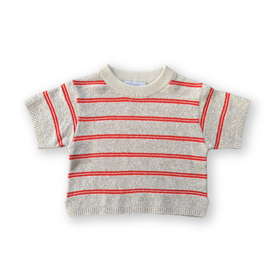 Grown Knitted Terry Striped Tee Dune/Rosso