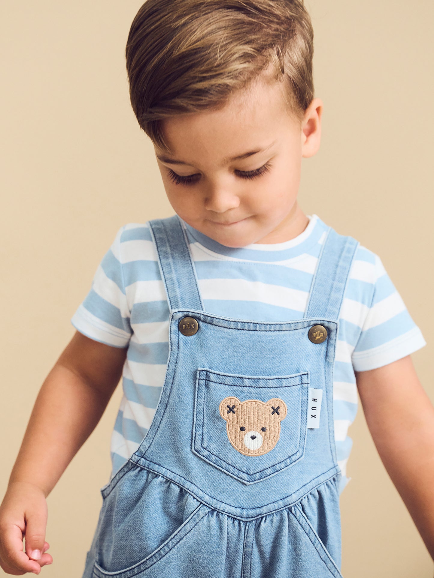 Huxbaby Knit Denim Short Overalls