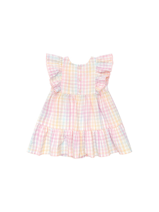 Huxbaby Rainbow Check Frill Dress Rainbow Check