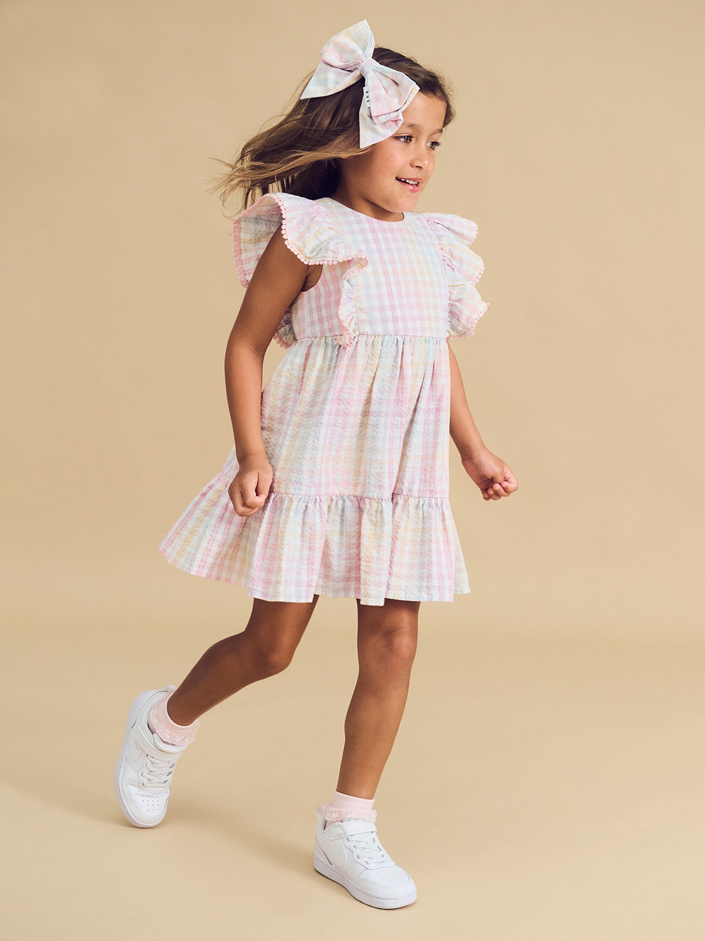 Huxbaby Rainbow Check Frill Dress Rainbow Check