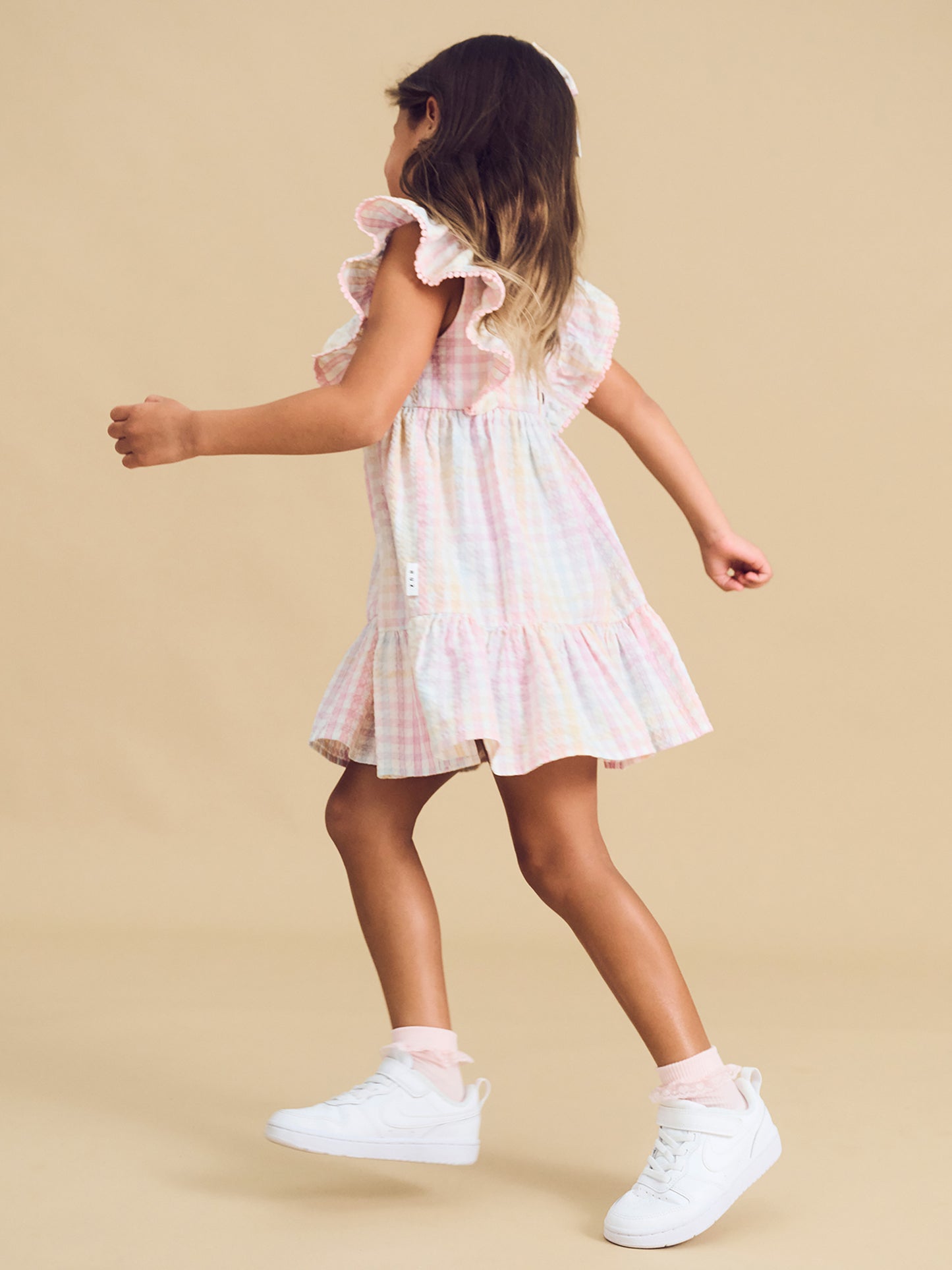 Huxbaby Rainbow Check Frill Dress Rainbow Check