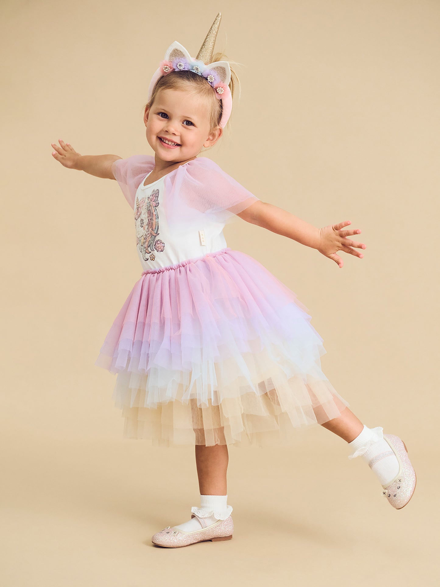 Huxbaby Unicorn Tiered Rainbow Party Dress Rainbow Almond Milk