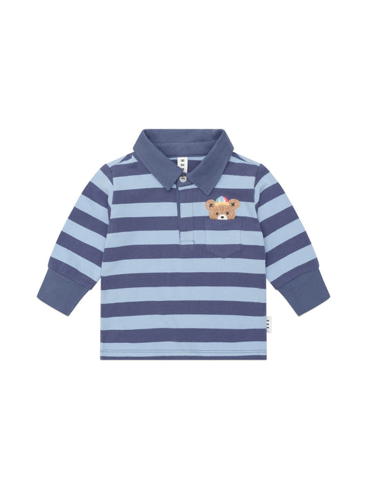 Huxbaby Peeping Hux Blue Stripe Long Sleeve Polo