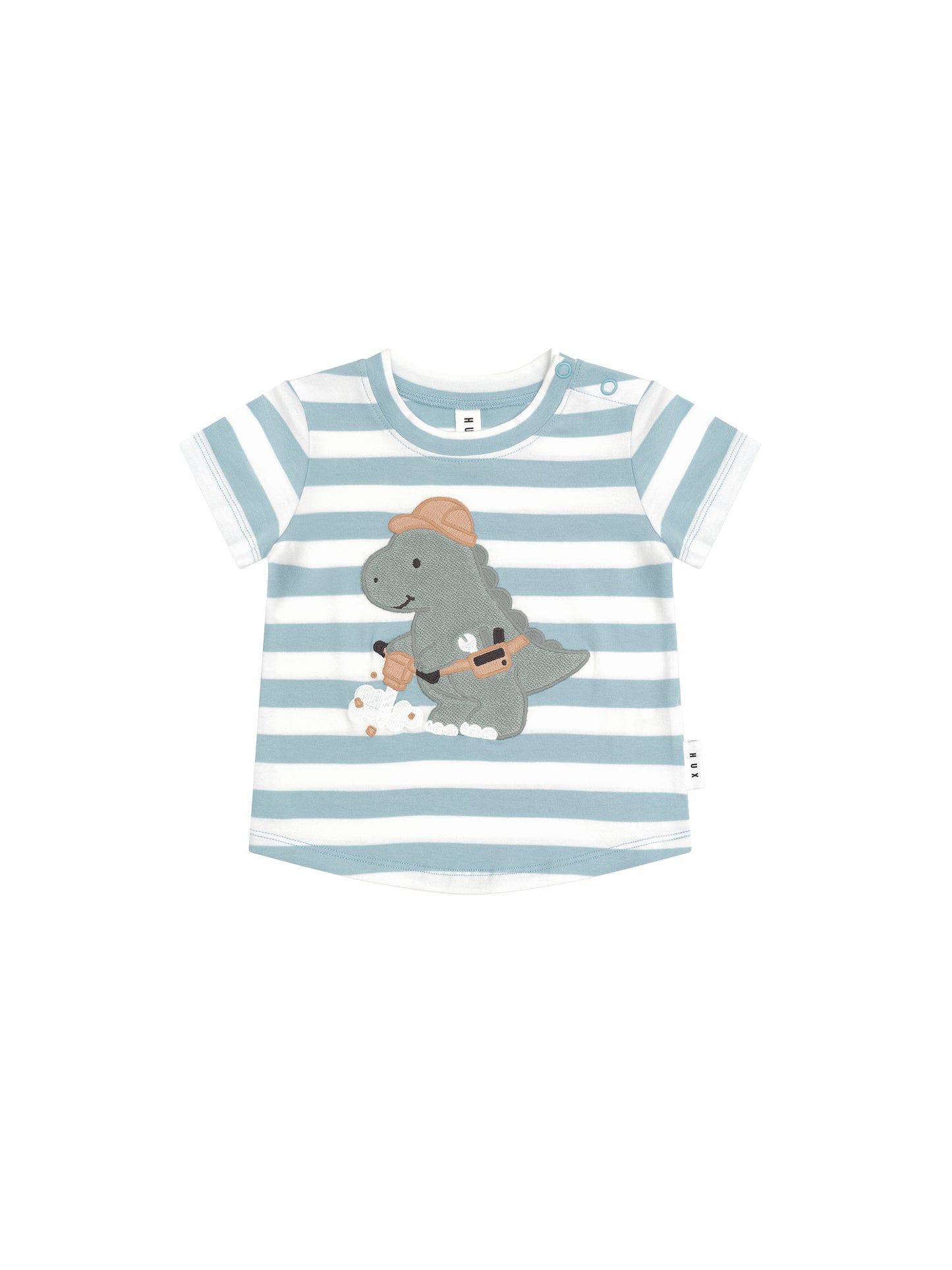 Huxbaby Construction Dino Stripe T-Shirt Marine Blue/Almond Milk