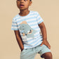 Huxbaby Construction Dino Stripe T-Shirt Marine Blue/Almond Milk