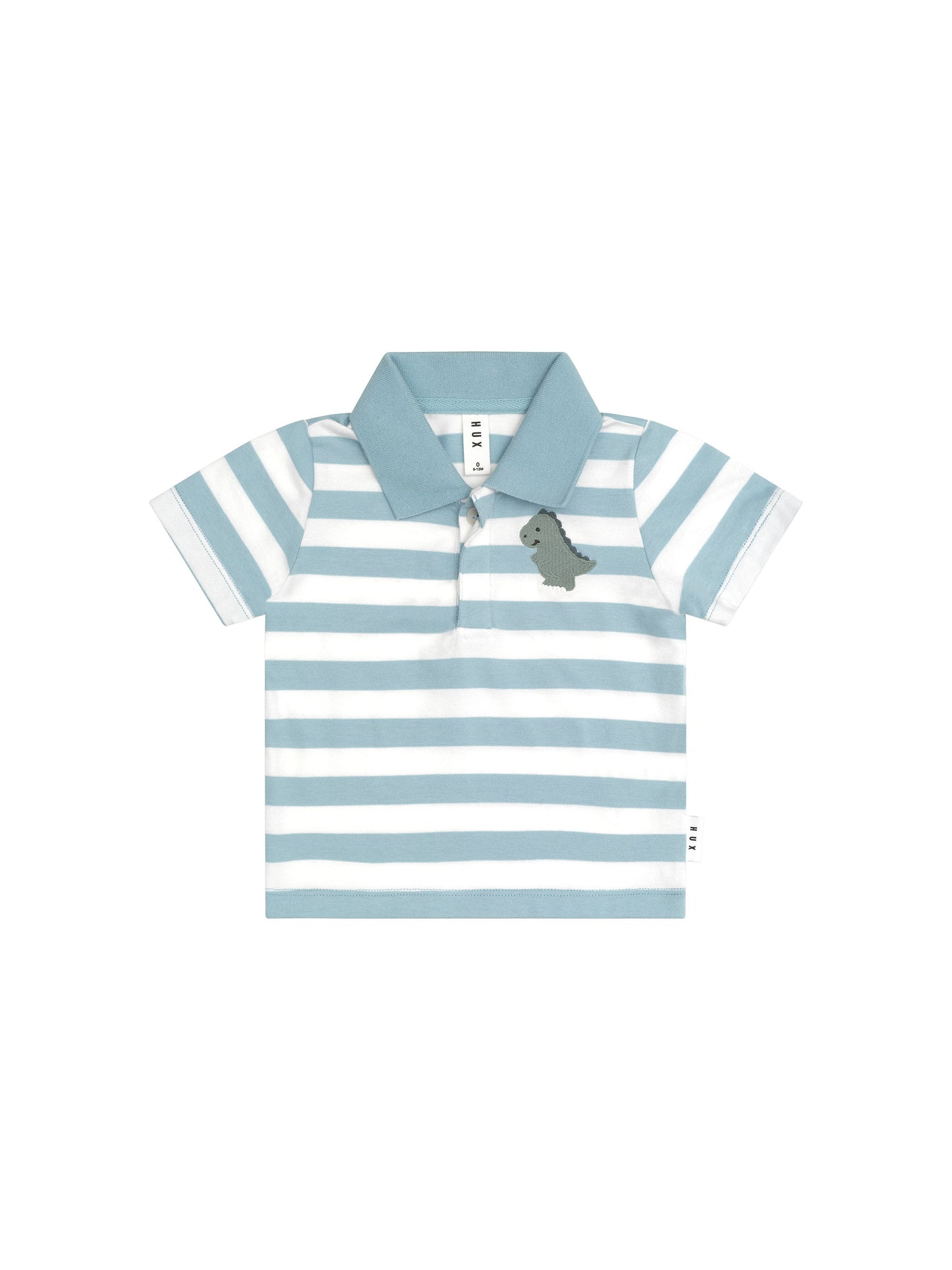 Huxbaby T-Rex Stripe Polo T-Shirt Marine Blue/Almond Milk