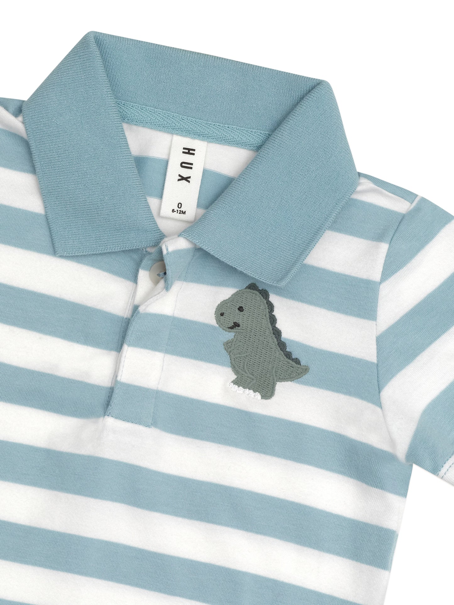 Huxbaby T-Rex Stripe Polo T-Shirt Marine Blue/Almond Milk