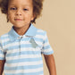 Huxbaby T-Rex Stripe Polo T-Shirt Marine Blue/Almond Milk