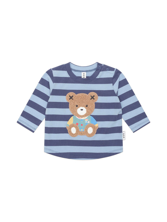 Huxbaby Furry Hux Blue Stripe Bear Long Sleeve Top