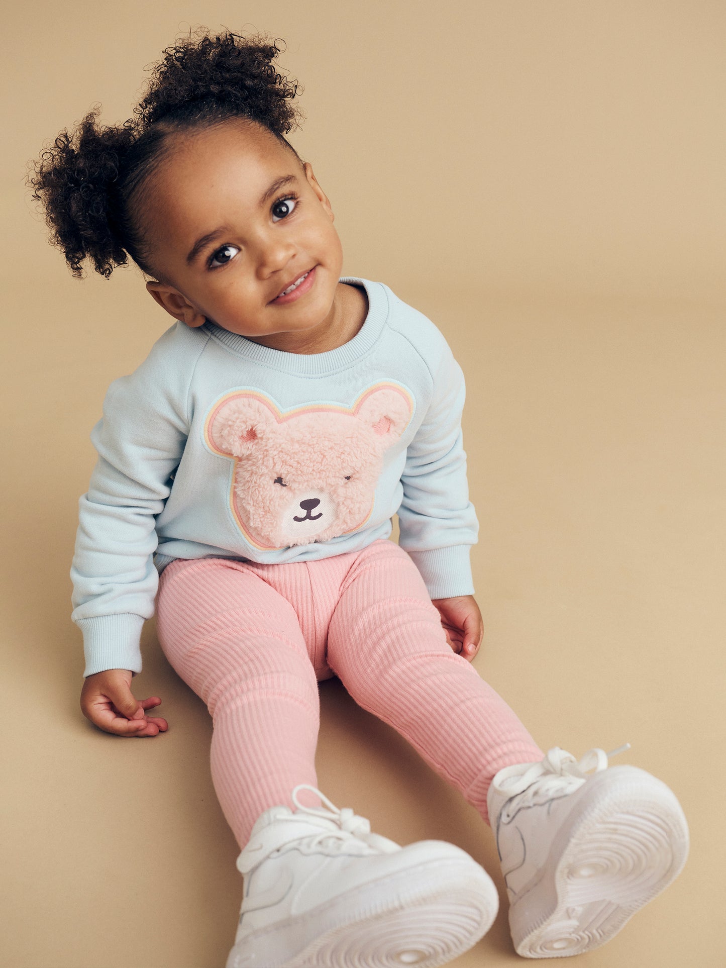 Huxbaby Furry Heart Bear Sweatshirt Blue Misty