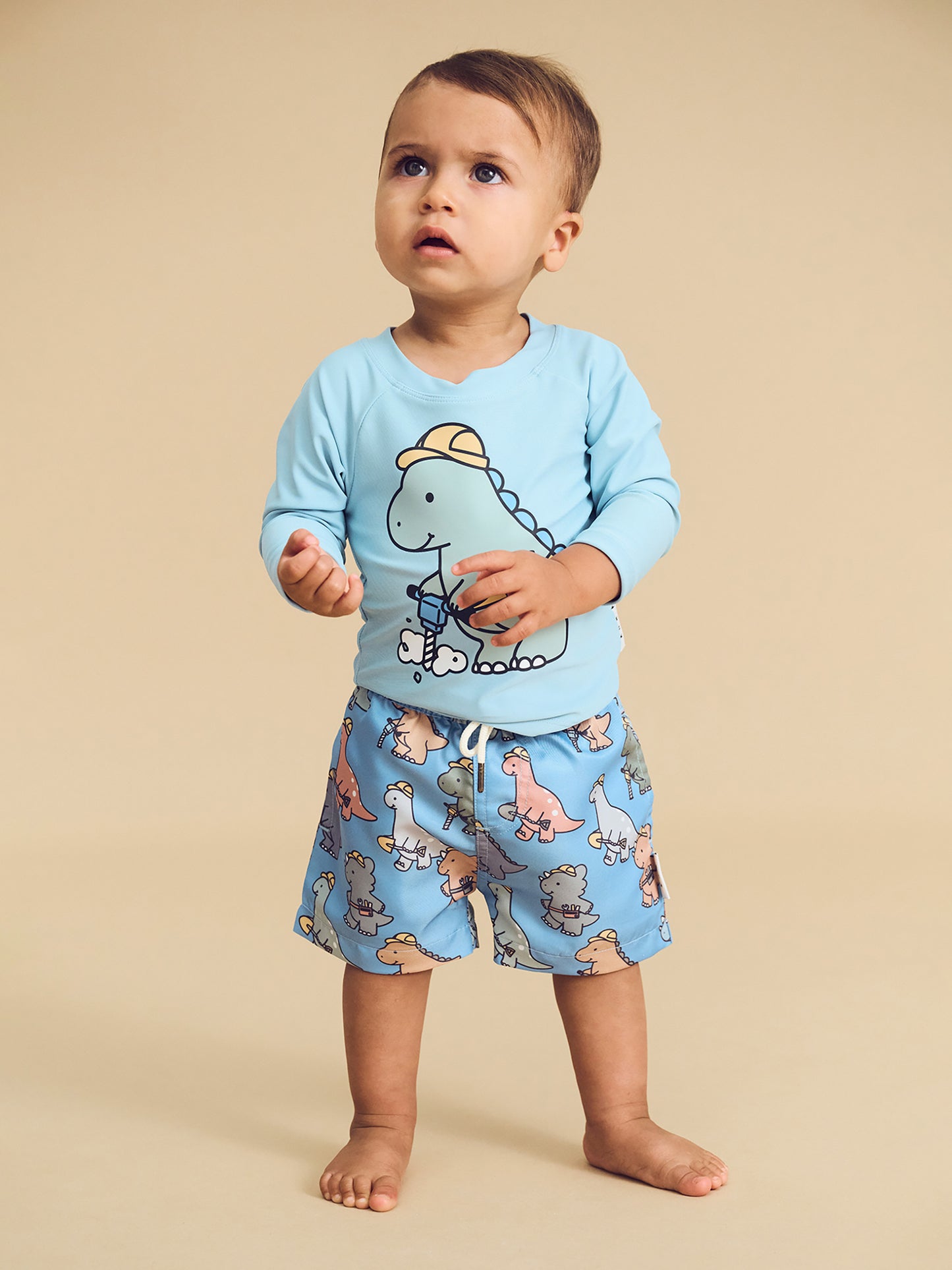 Huxbaby Construction Dino Rashguard Ocean