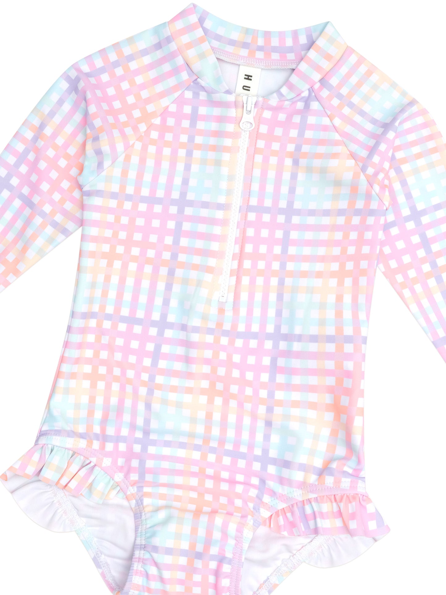 Huxbaby Rainbow Check Frill Zip Swimsuit Rainbow Check