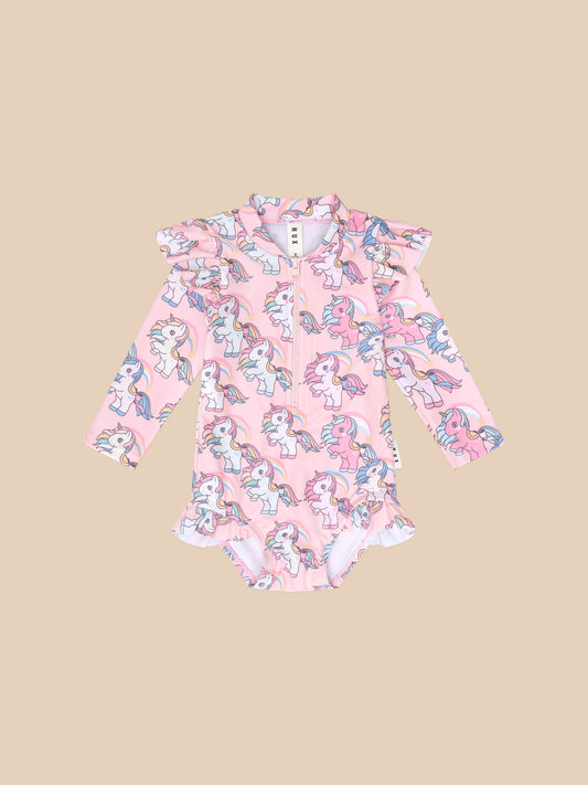 Huxbaby Rainbow Unicorn Zip Swimsuit Candy