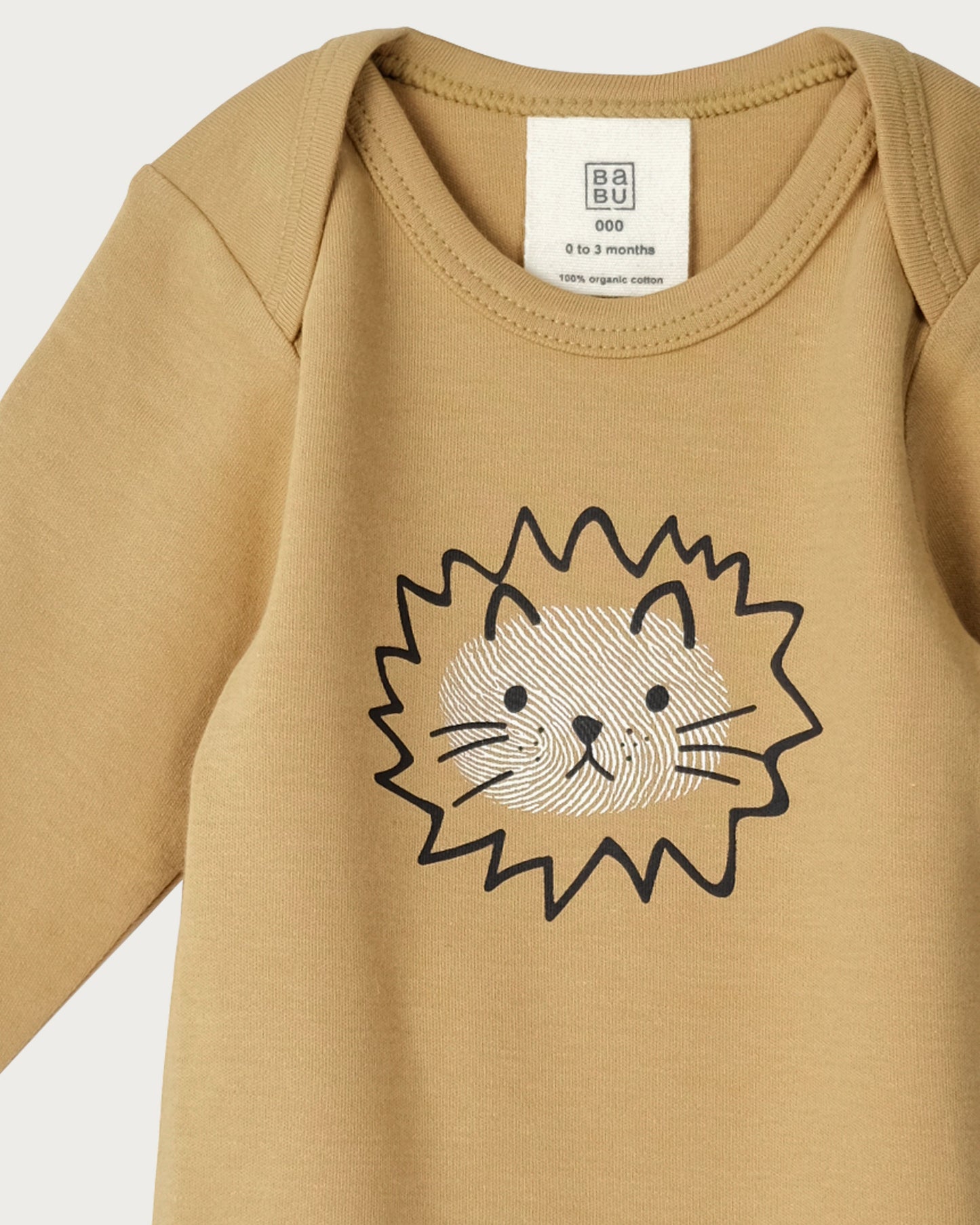 Babu Organic Cotton Long Sleeve Bodysuit Lion