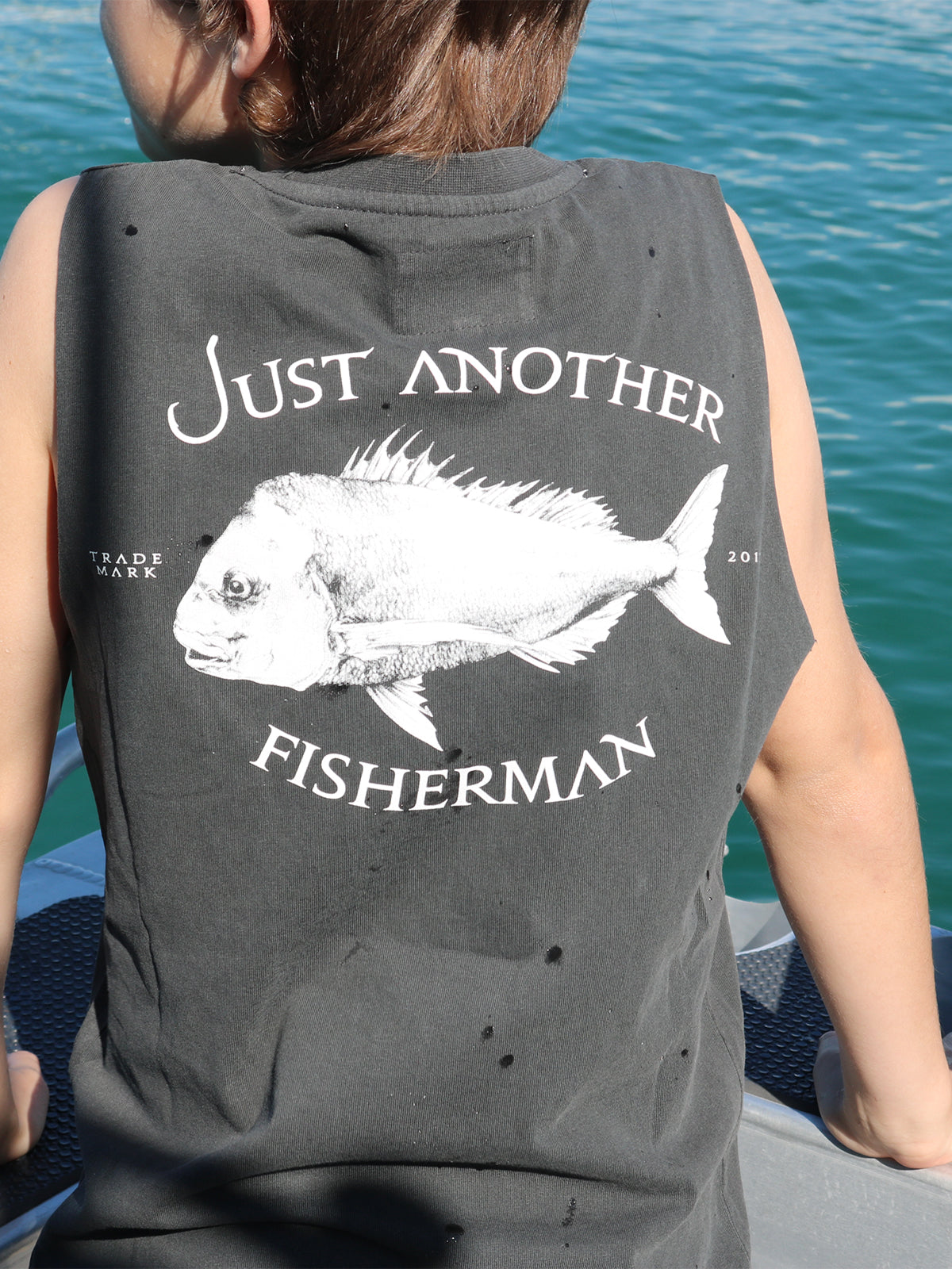 Just Another Fisherman Mini Snapper Logo Tank Aged Black