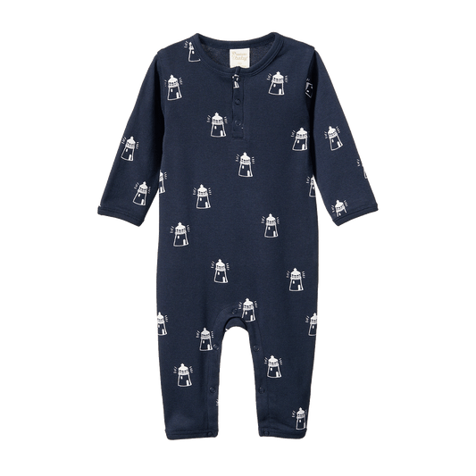 Nature Baby Henley Pyjama Suit Lighthouse Print