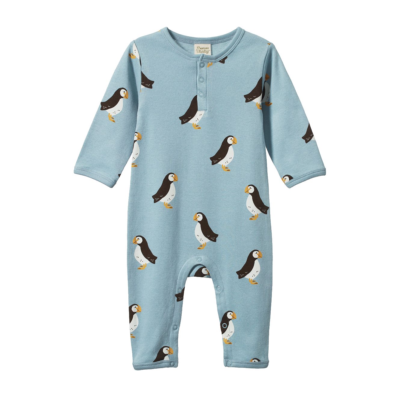 Nature Baby Henley Pyjama Suit Puffin Print