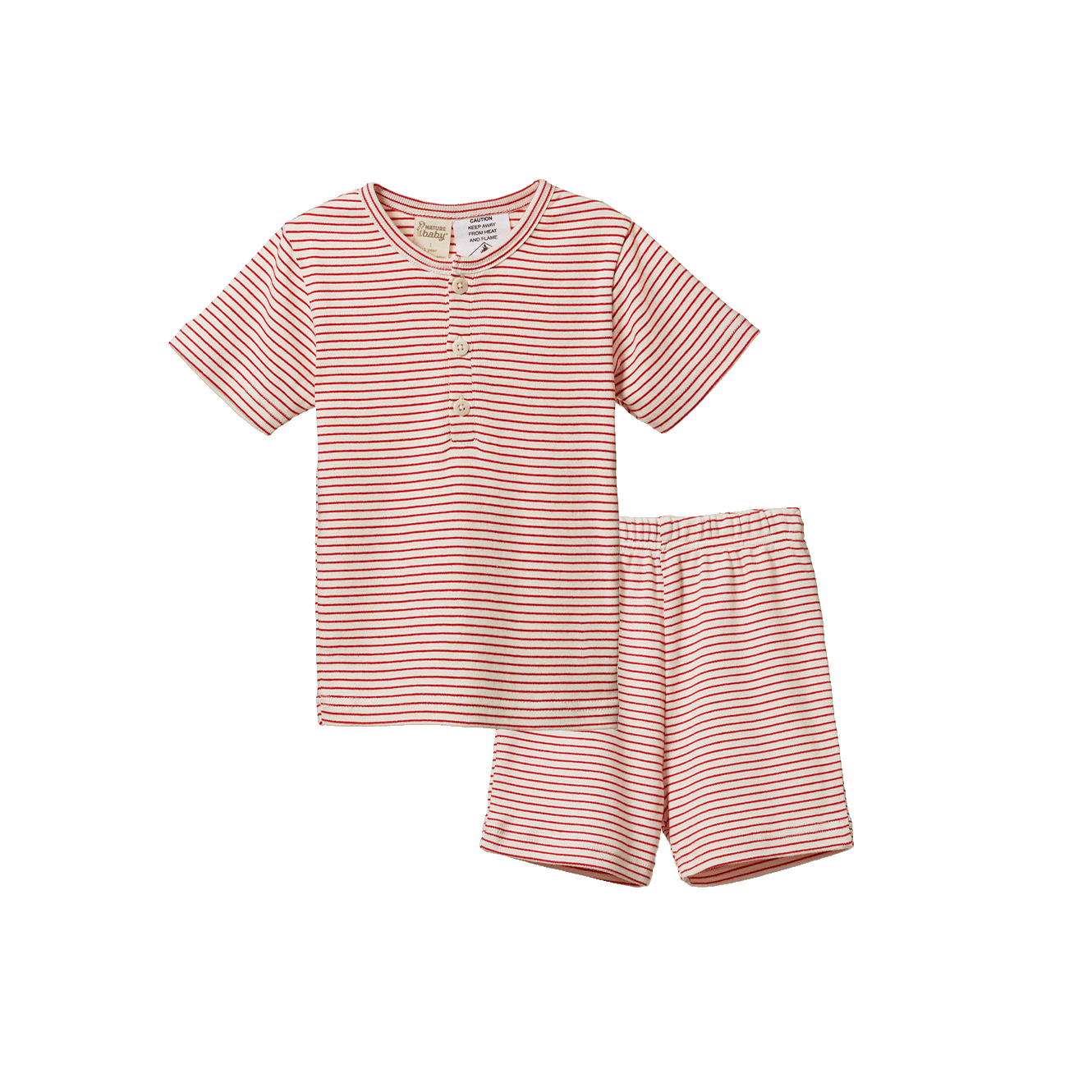 Nature Baby Short Sleeve Pyjama Set Red Pinstripe