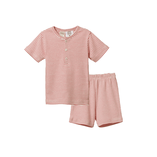 Nature Baby Short Sleeve Pyjama Set Red Pinstripe