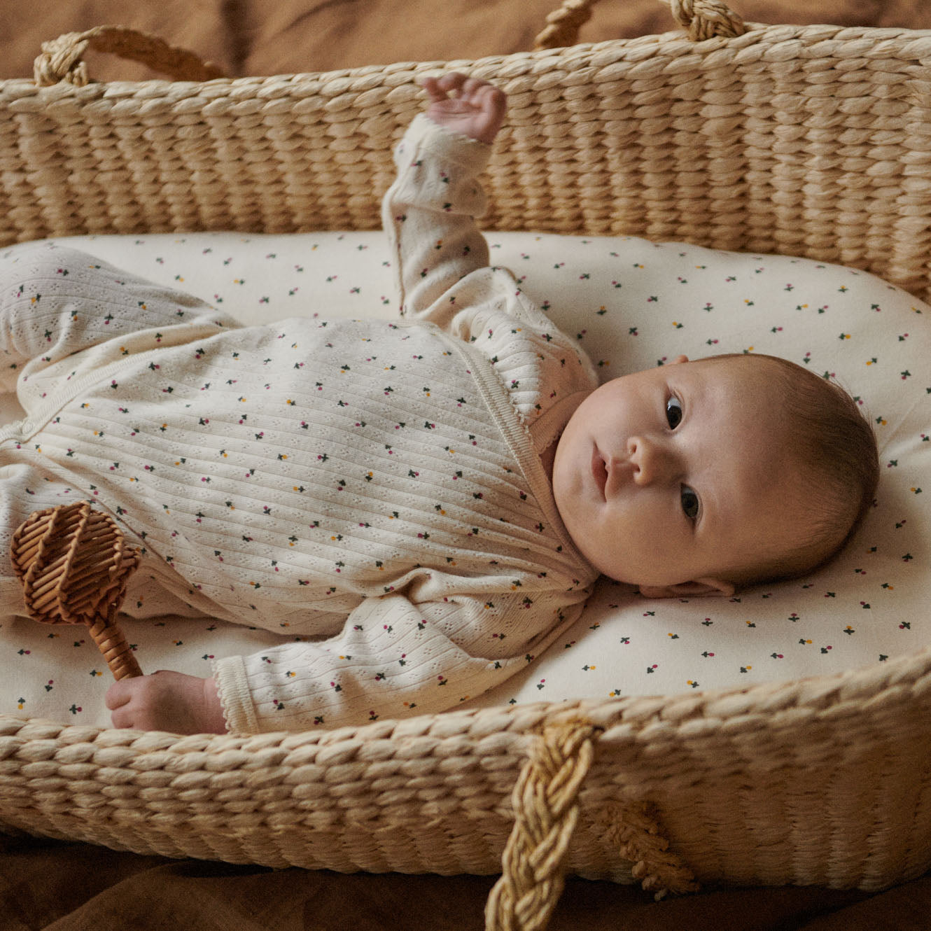 Nature Baby Fitted Sheet Jersey Aster Floral Print Bassinet