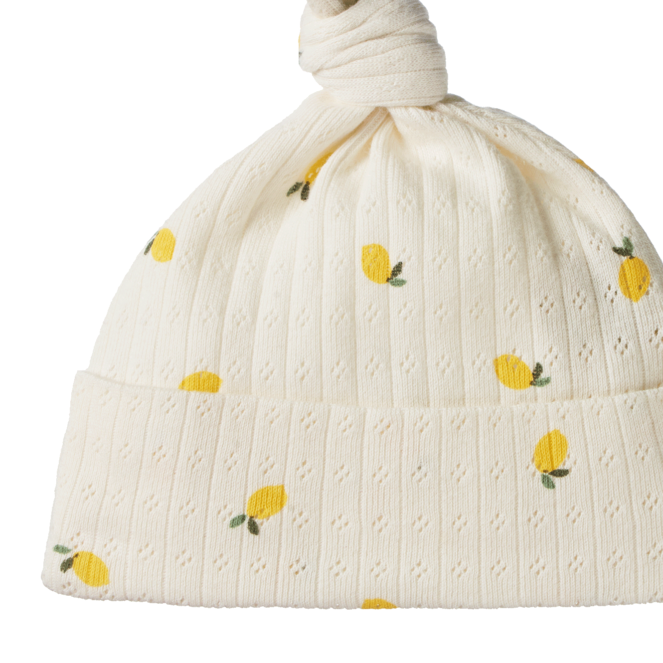 Nature Baby Cotton Knotted Beanie Pointelle Lemon Print