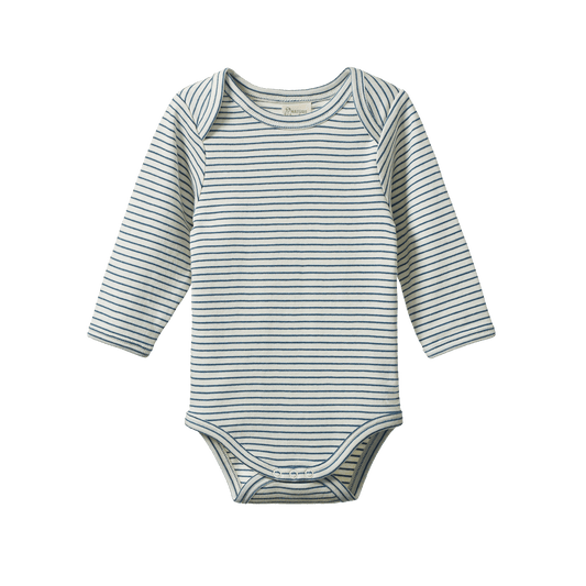 Nature Baby Long Sleeve Bodysuit Teal Pinstripe