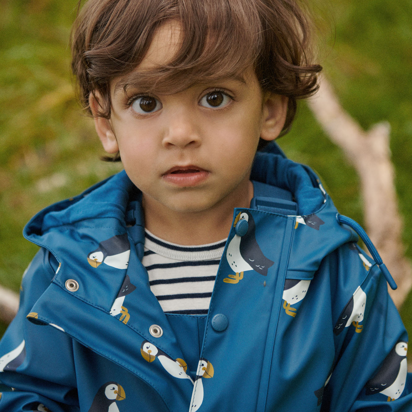 Nature Baby Raincoat Puffin Teal Print