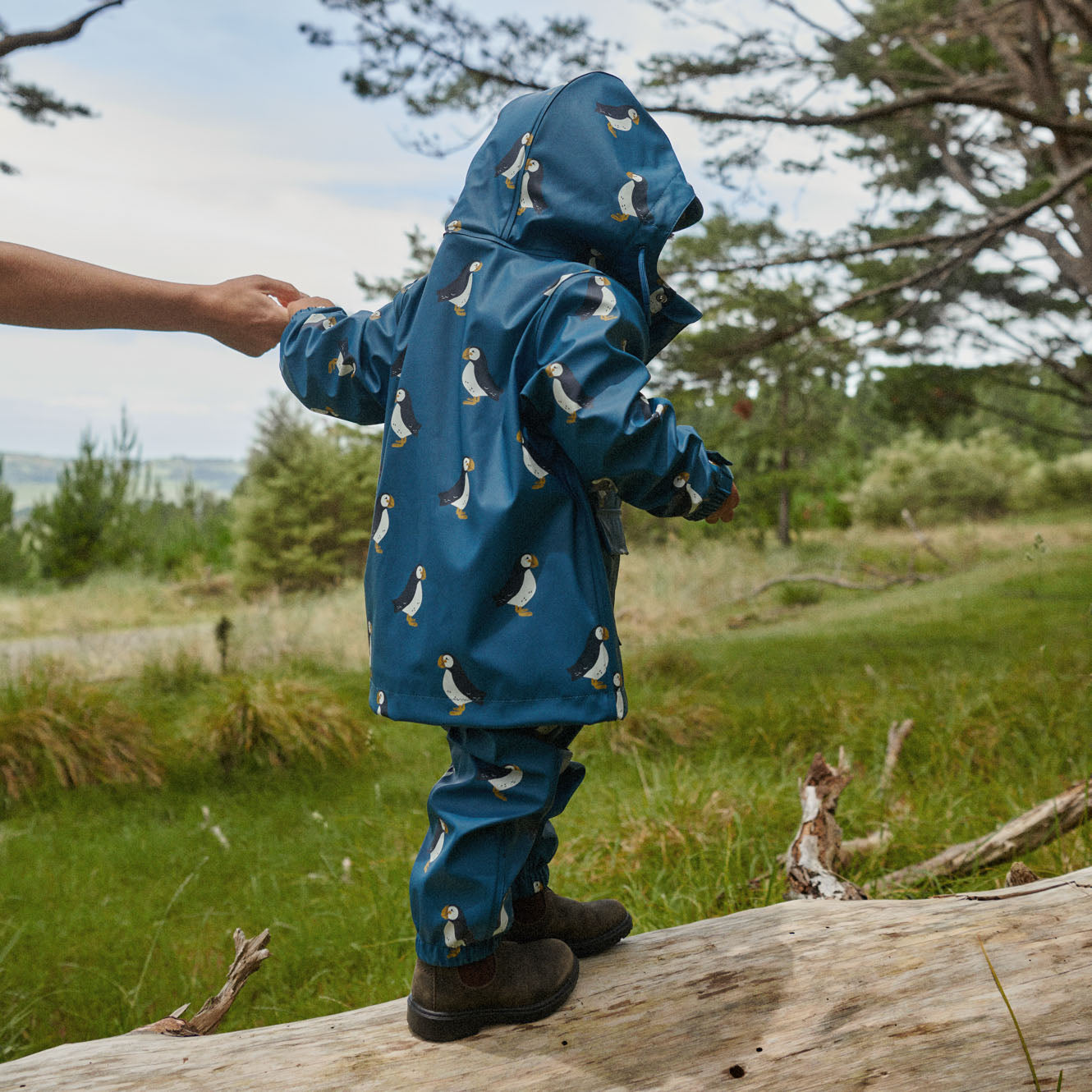 Nature Baby Raincoat Puffin Teal Print