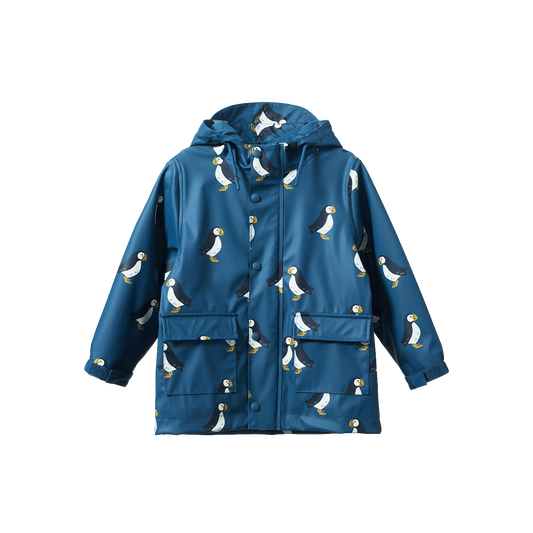 Nature Baby Raincoat Puffin Teal Print