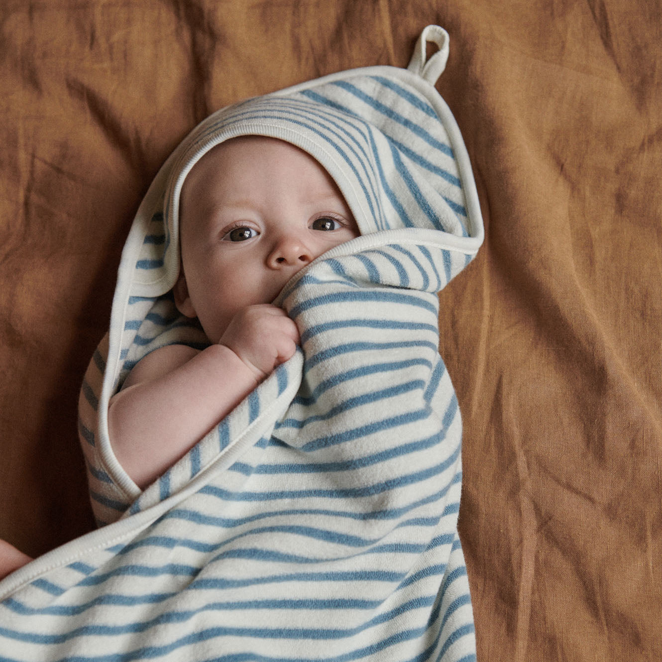 Nature Baby Organic Cotton Hooded Towel Powder Blue Sailor Stripe