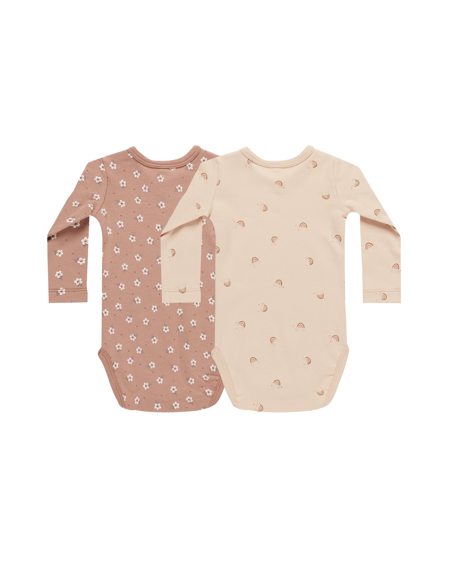 Quincy Mae Jersey Bodysuit 2 Pack Rose Ditsy Rainbows