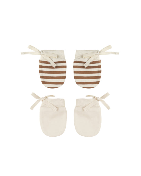 Quincy Mae No Scratch Mittens Cinnamon Stripe | Natural