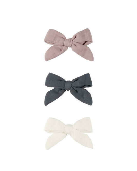 Quincy Mae Bow w Clip Set of 3 Indigo | Mauve | Ivory