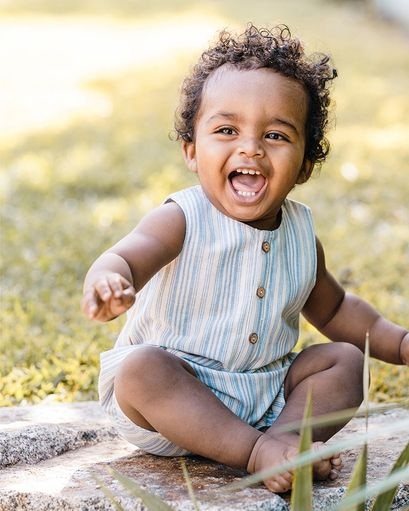 Minihaha Puffin Stripe Romper Blue Stripe