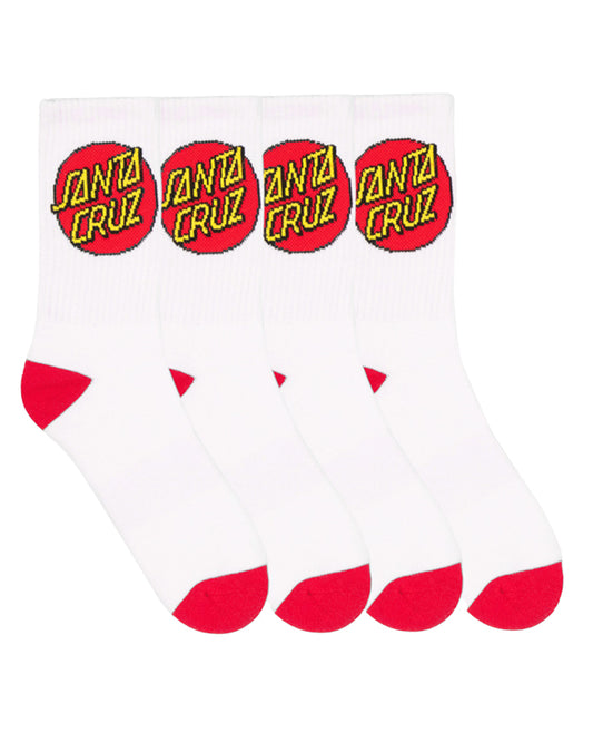 Santa Cruz Classic Dot Crew Socks 4 Pack White