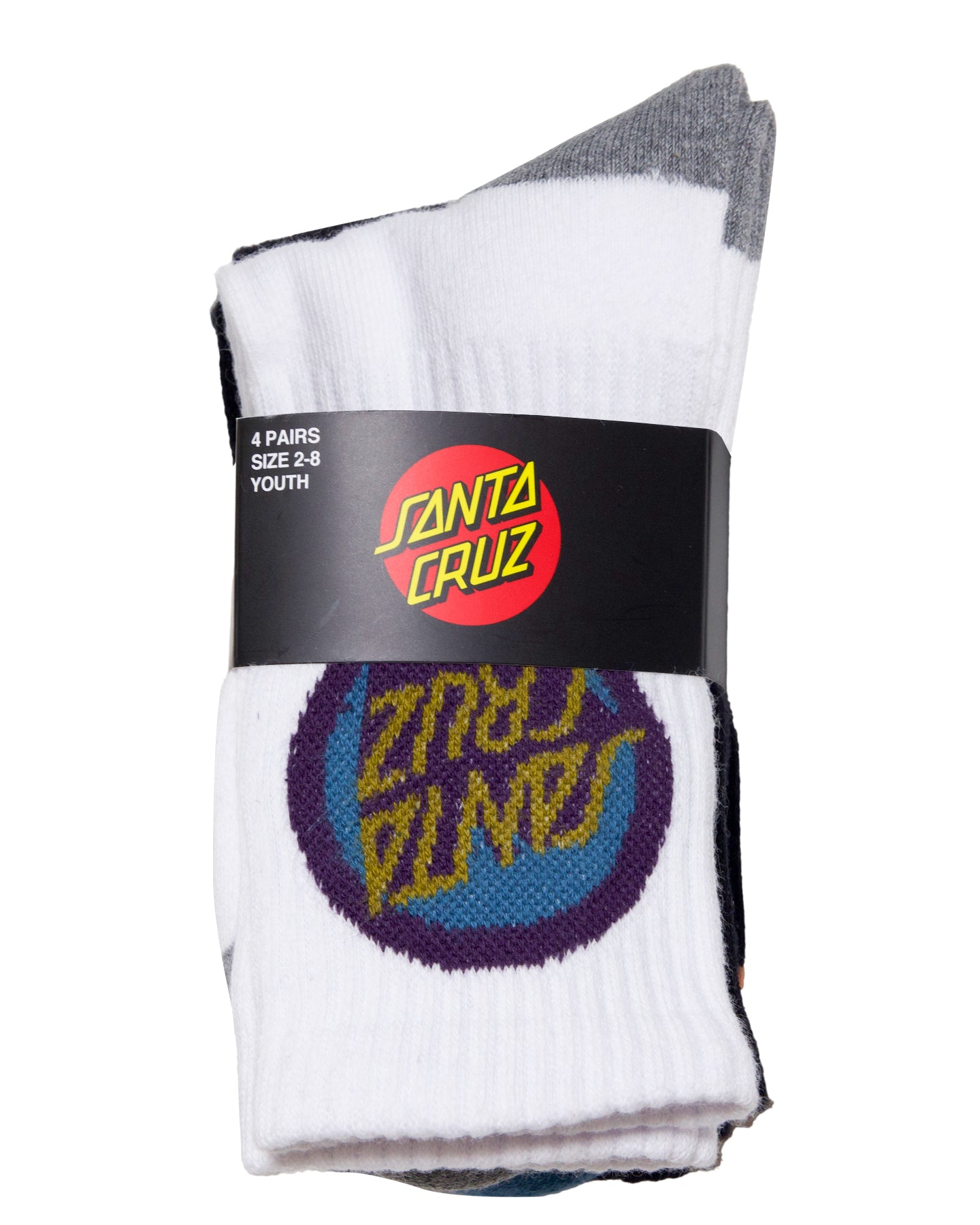 Santa Cruz Bold Shadow Dot Crew Sock 4pack Black | White | Grey Marle