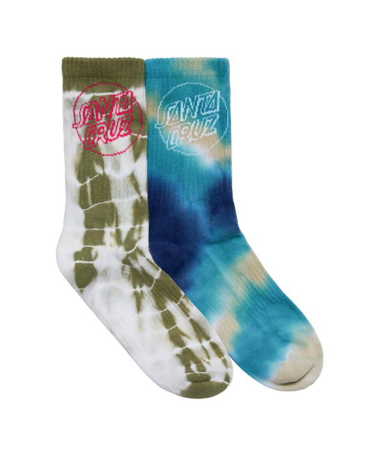 Santa Cruz Opus Dot Crew Sock 2pack Moss Tie Dye | Dark Blue Tie Dye