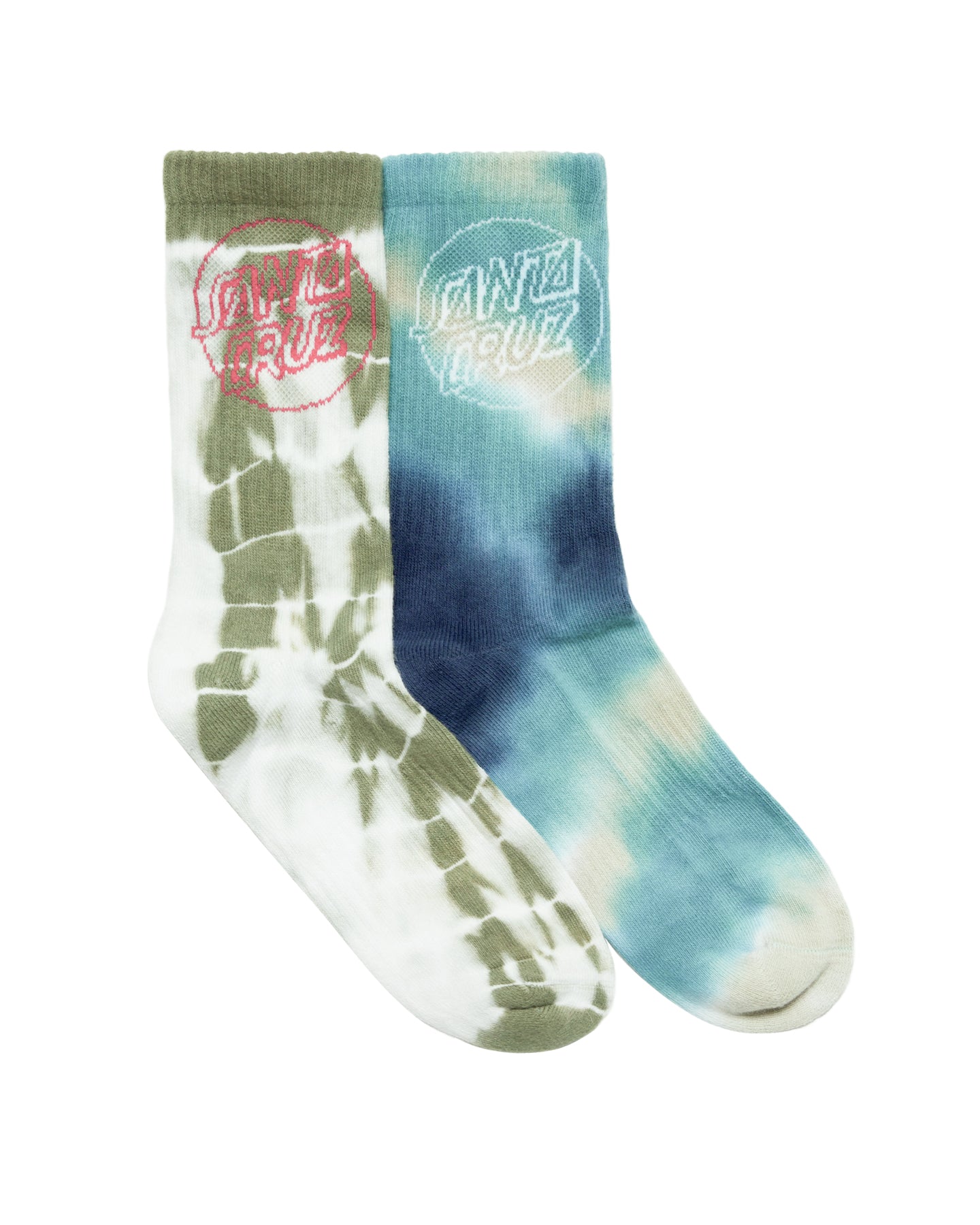 Santa Cruz Opus Dot Crew Sock 2pack Moss Tie Dye | Dark Blue Tie Dye