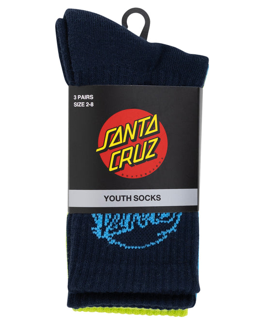 Santa Cruz Vivid Dot Mono Crew Sock Navy Lime Turquoise 3 Pack