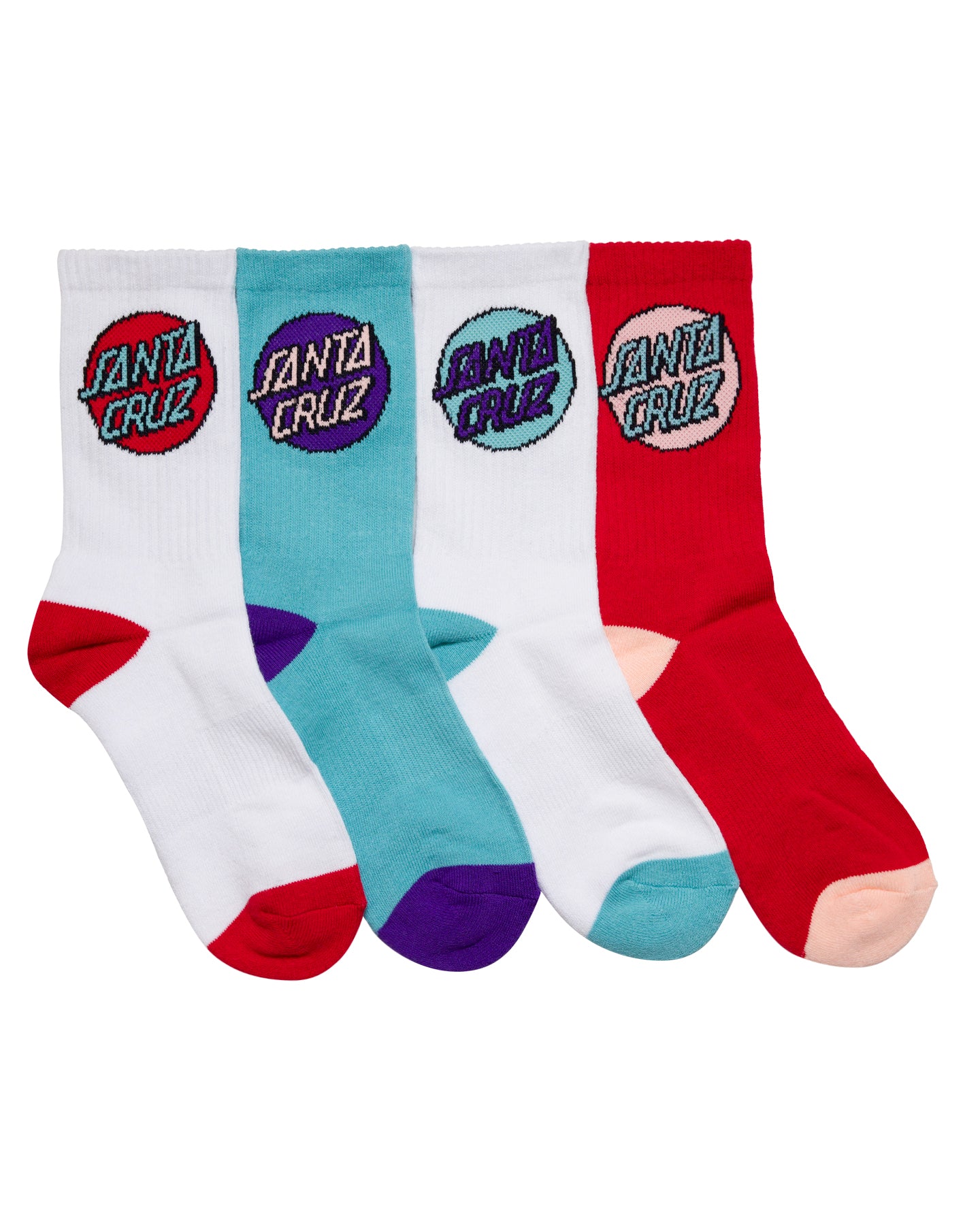 Santa Cruz Other Dot Crew Sock 4pack Rose | White | Turquoise | White