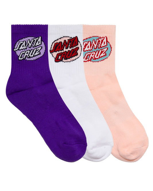 Santa Cruz Oval Dot Mid Sock 3pack Pink Coral | White | Iris