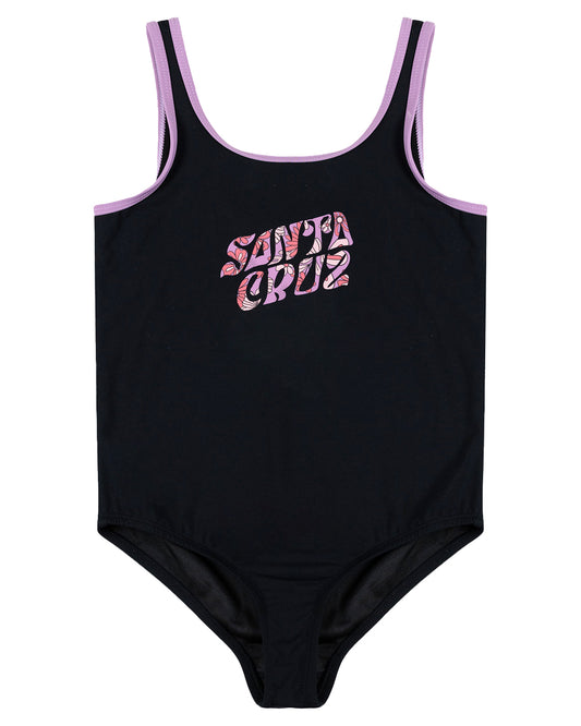 Santa Cruz Vibes Frill Front One Piece Swimsuit Black | Purple