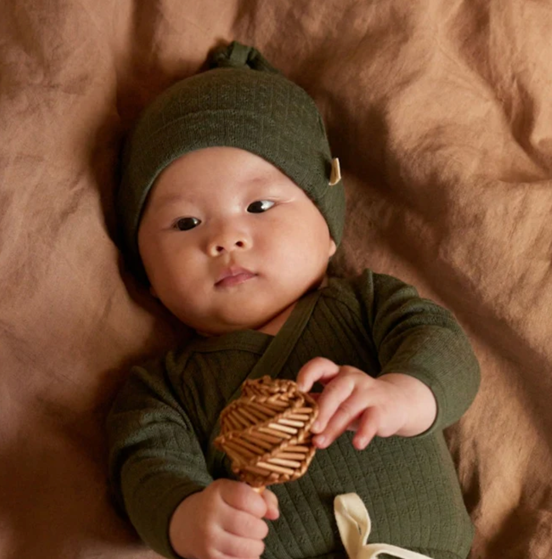 Nature Baby Merino Essential Knotted Beanie Pointelle Thyme