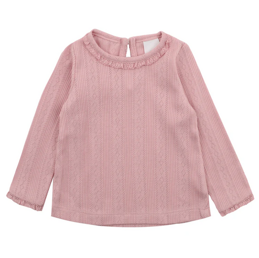 Minihaha Dusky Pink Pointelle Long Sleeve Tee